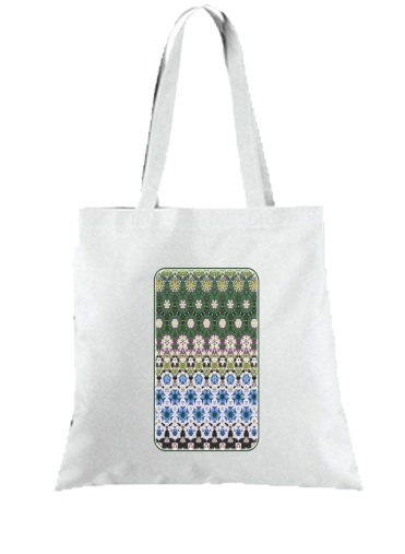 Tote Abstract ethnic floral stripe pattern white blue green