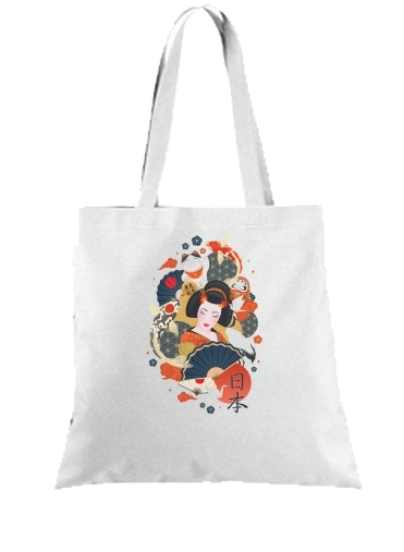 Tote Japanese geisha surrounded with colorful carps