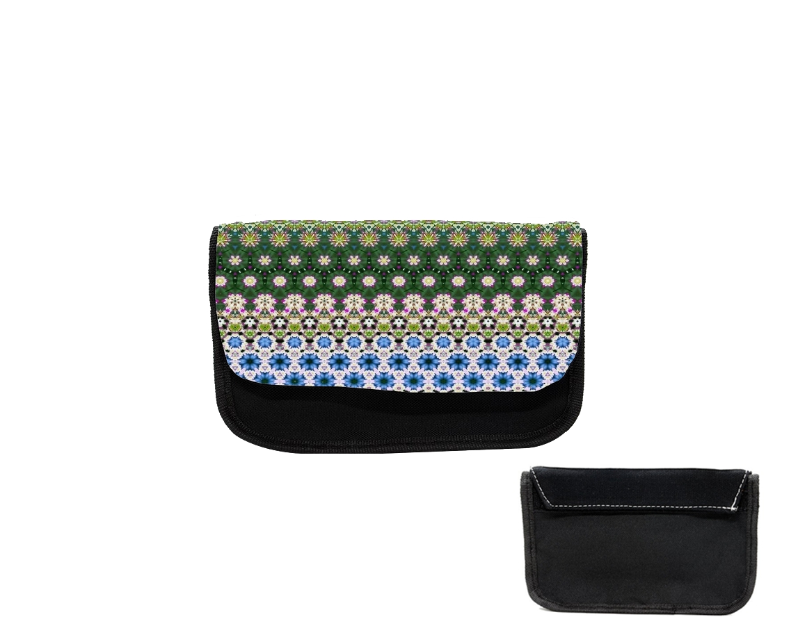 Trousse Abstract ethnic floral stripe pattern white blue green