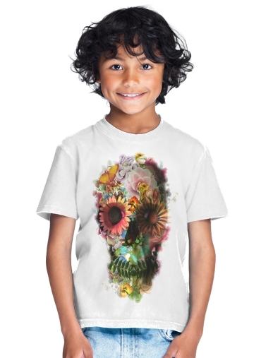 T-shirt Enfant Blanc Skull Flowers Gardening