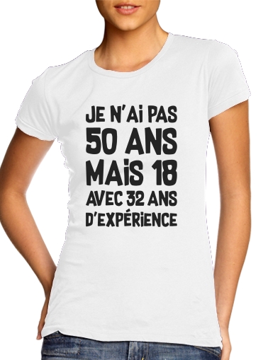 T-shirt Femme Col rond manche courte Blanc 50 ans Cadeau anniversaire