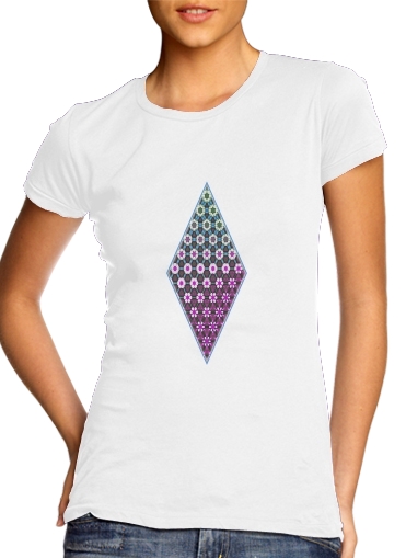 T-shirt Abstract bright floral geometric pattern teal pink white