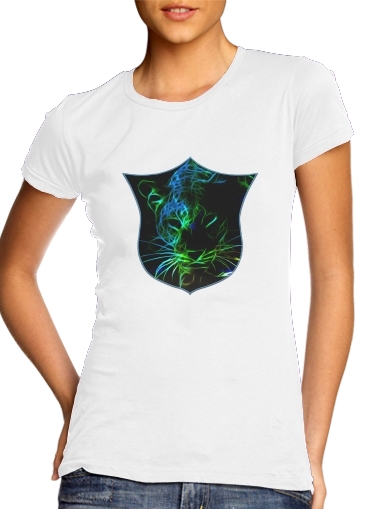 T-shirt Femme Col rond manche courte Blanc Abstract neon Leopard