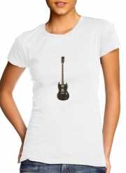 tshirt-femme-blanc AcDc Guitare Gibson Angus