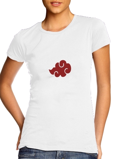 T-shirt Femme Col rond manche courte Blanc Akatsuki  Nuage Rouge pattern