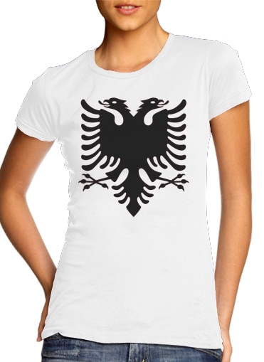 T-shirt Femme Col rond manche courte Blanc Albanie Painting Flag