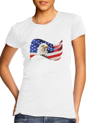 T-shirt Femme Col rond manche courte Blanc American Eagle and Flag