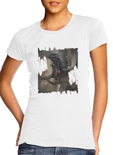 T-shirt Femme Col rond manche courte Blanc Black Dragon