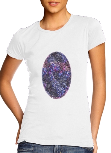 T-shirt Femme Col rond manche courte Blanc Blue pink bubble cells pattern