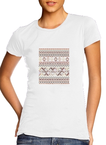 T-shirt Femme Col rond manche courte Blanc BROWN TRIBAL NATIVE