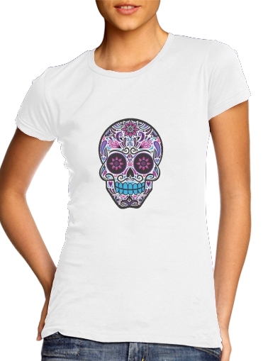T-shirt Femme Col rond manche courte Blanc Calavera Jour des morts