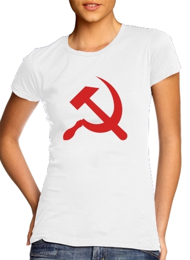 T-shirt Femme Col rond manche courte Blanc Communiste faucille et marteau