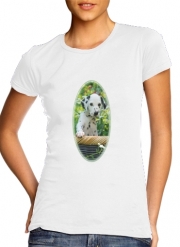 tshirt-femme-blanc chiot dalmatien dans un panier