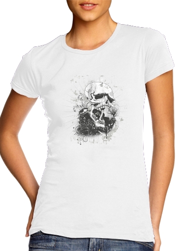 T-shirt Femme Col rond manche courte Blanc Dark Gothic Skull