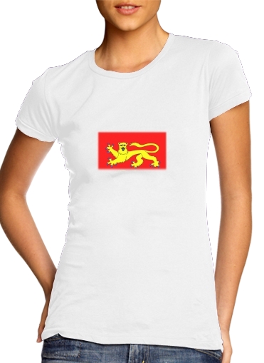 T-shirt Femme Col rond manche courte Blanc Drapeau Normand