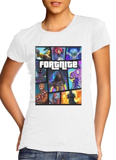 T-shirt Femme Col rond manche courte Blanc Fortnite - Battle Royale Art Feat GTA