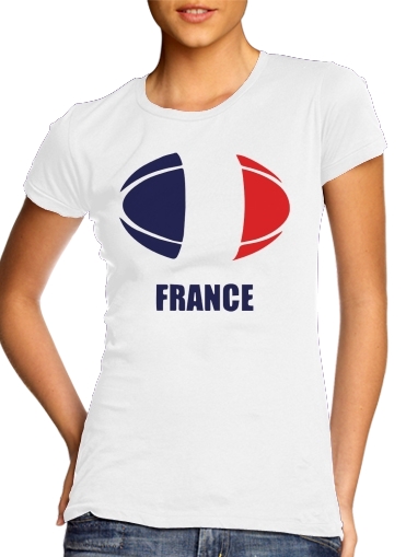 T-shirt Femme Col rond manche courte Blanc france Rugby