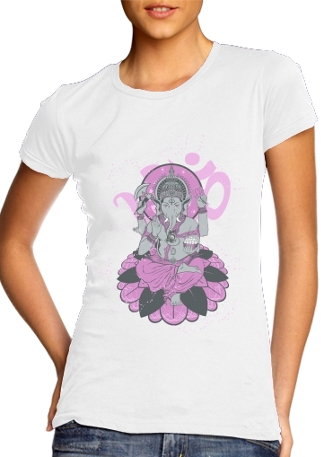 T-shirt Femme Col rond manche courte Blanc Elephant Ganesha