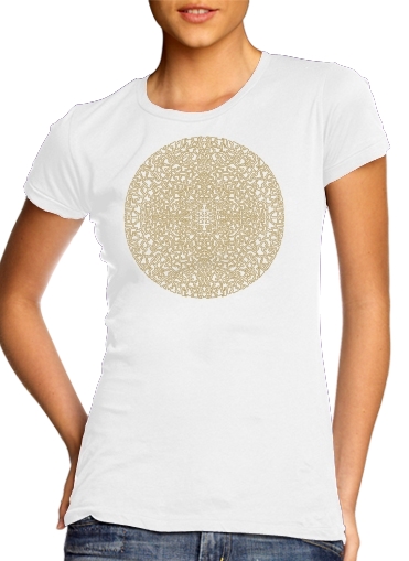 T-shirt Femme Col rond manche courte Blanc Geometric Bohemian Mandala