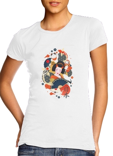 T-shirt Japanese geisha surrounded with colorful carps