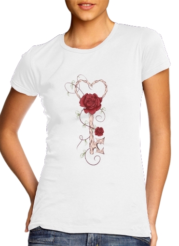 T-shirt Femme Col rond manche courte Blanc Key Of Love