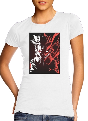 T-shirt Femme Col rond manche courte Blanc Kyubi x Naruto Angry