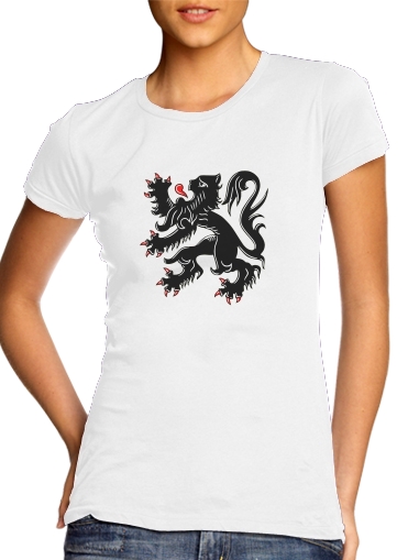 T-shirt Femme Col rond manche courte Blanc Lion des flandres