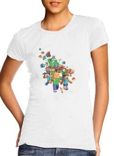 T-shirt Femme Col rond manche courte Blanc Minecraft Creeper Forest