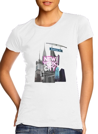 T-shirt Femme Col rond manche courte Blanc New York City II [pink]
