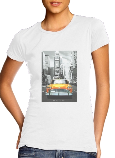 T-shirt Femme Col rond manche courte Blanc Taxi Jaune Ville de New York City