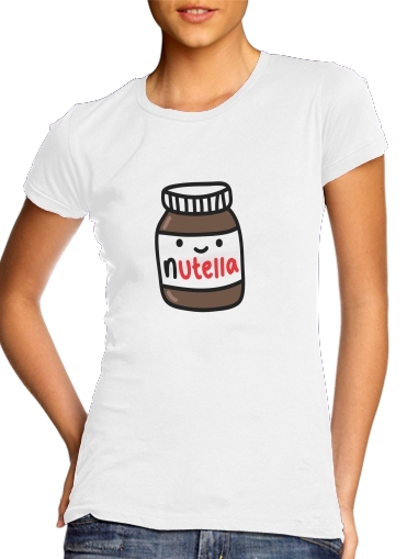 T-shirt Femme Col rond manche courte Blanc Nutella