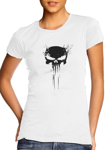 T-shirt Femme Col rond manche courte Blanc Punisher Skull