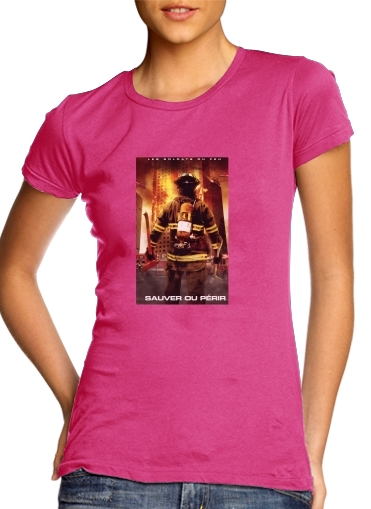 T-shirt Femme Col rond manche courte Blanc Sauver ou perir Pompiers les soldats du feu