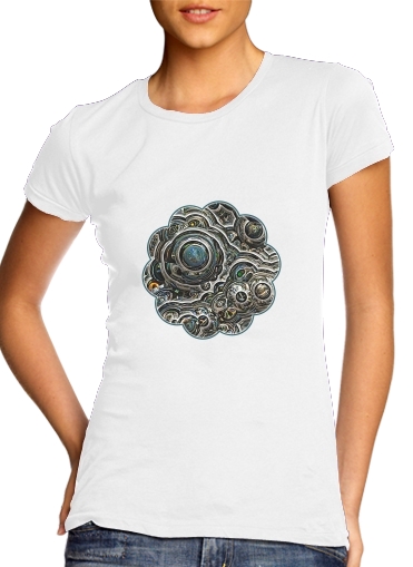 T-shirt Femme Col rond manche courte Blanc Silver glitter bubble cells
