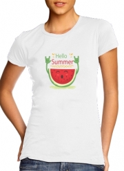 tshirt-femme-blanc Summer pattern with watermelon