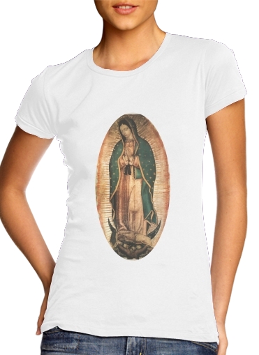T-shirt Femme Col rond manche courte Blanc Virgen Guadalupe