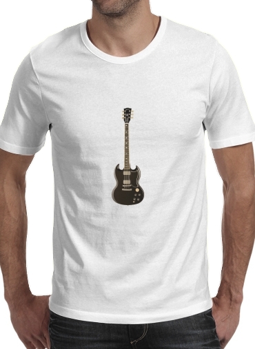 T-shirt homme manche courte col rond Blanc AcDc Guitare Gibson Angus