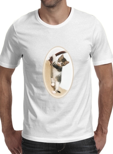 T-shirt homme manche courte col rond Blanc Bébé chat, mignon chaton escalade