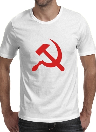 T-shirt homme manche courte col rond Blanc Communiste faucille et marteau