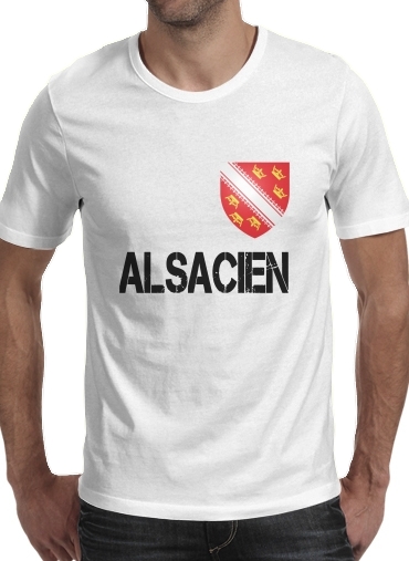 T-shirt homme manche courte col rond Blanc Drapeau alsacien Alsace Lorraine