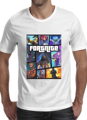 T-shirt homme manche courte col rond Blanc Fortnite - Battle Royale Art Feat GTA