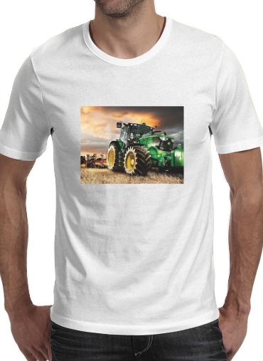 T-shirt homme manche courte col rond Blanc John Deer Tracteur vert