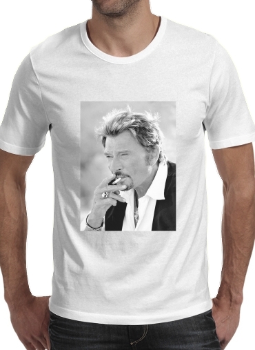 T-shirt homme manche courte col rond Blanc johnny hallyday Smoke Cigare Hommage