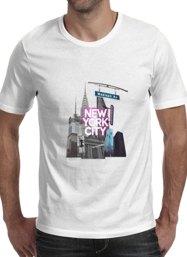 T-shirt homme manche courte col rond Blanc New York City II [pink]