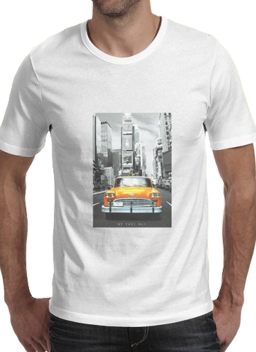 T-shirt homme manche courte col rond Blanc Taxi Jaune Ville de New York City