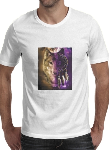 T-shirt homme manche courte col rond Blanc Wolf Dreamcatcher