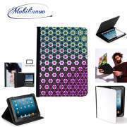 pochette Lenovo Tab 10" avec clip ceinture Abstract bright floral geometric pattern teal pink white