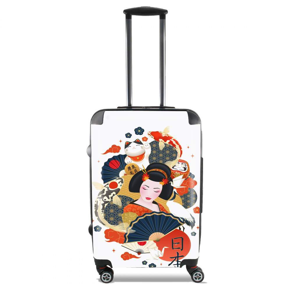 Valise Japanese geisha surrounded with colorful carps